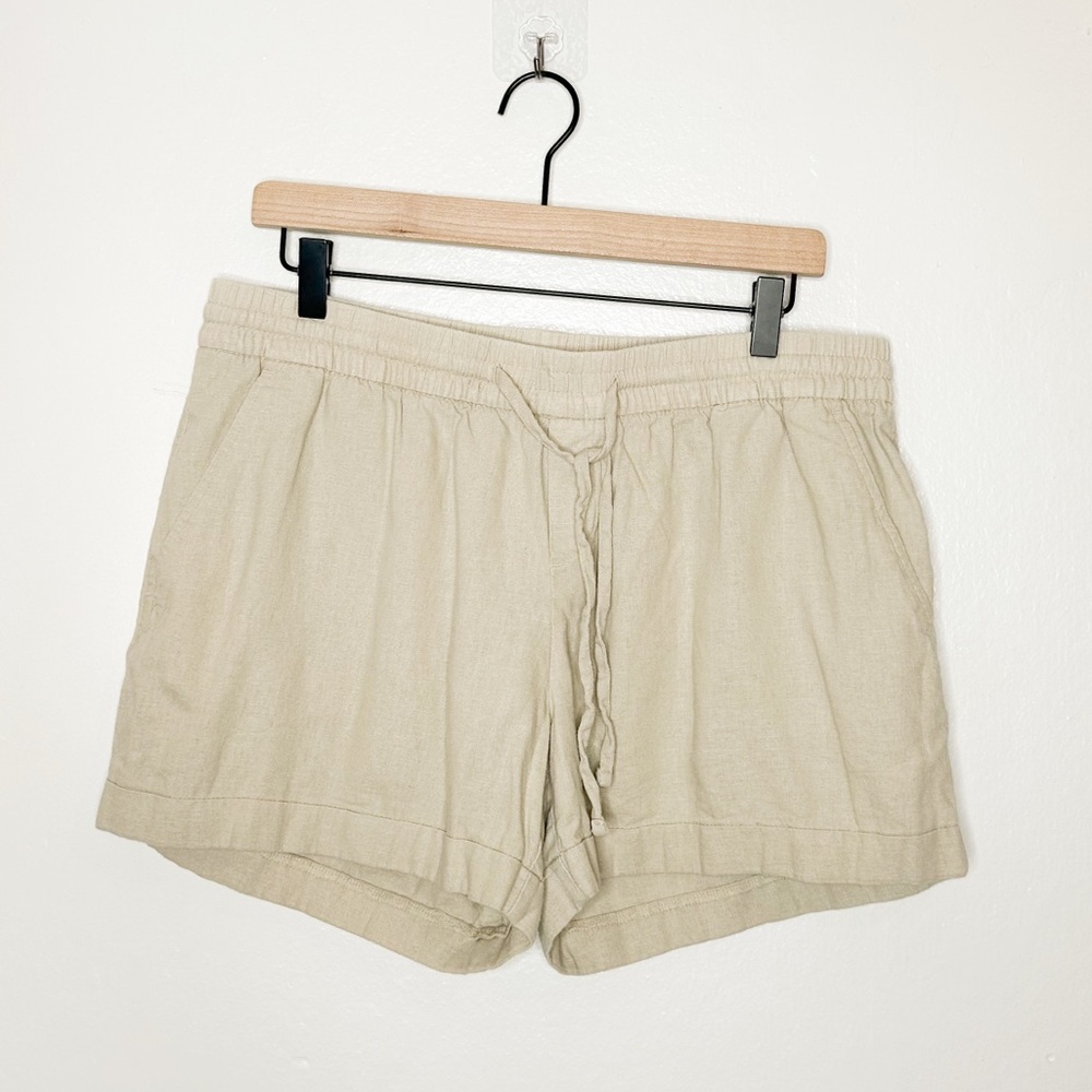 Old Navy Womens Casual Mid Rise Pull On Linen Blend Shorts Neutral Tan Large L - Picture 2 of 8